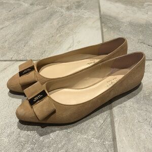 Kate Spade Norah 6 Nude Suede Flats preowned neutral bow Women’s Shoes